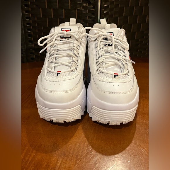 Fila Disruptor II Premium Wedge sneakers. Chunky sole. White w/ blue & red. 8.5 - Picture 5 of 12